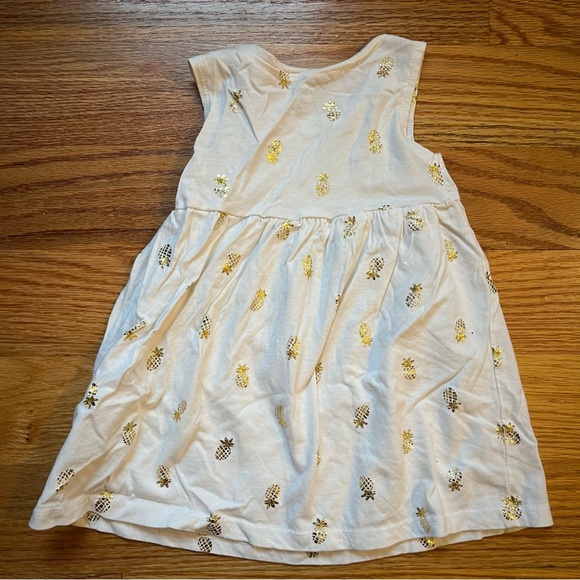Old Navy white with gold metallic pineapple print tank dress size 6-12 months - Picture 2 of 3